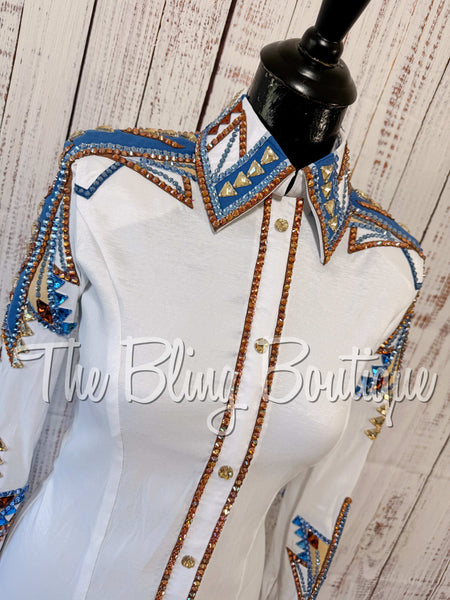 RE-ORDER White, Cornflower Blue, Copper & Tan Day Shirt Set (Choose Your Size)