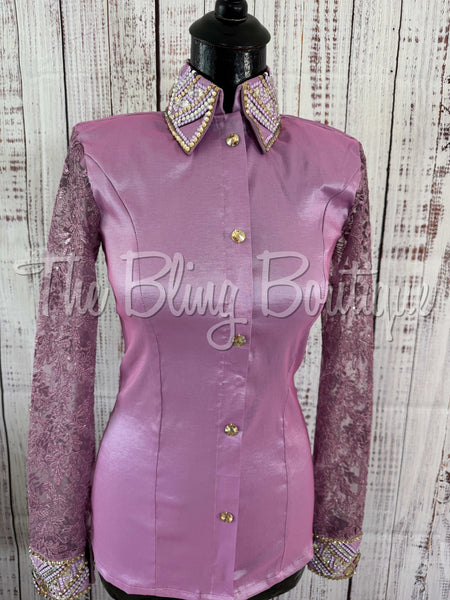 Lilac & Tan Day Shirt Set With Lace Sleeves (S)
