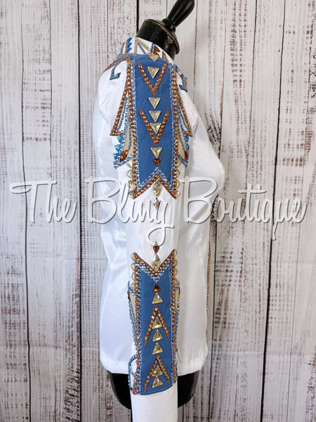RE-ORDER White, Cornflower Blue, Copper & Tan Day Shirt Set (Choose Your Size)