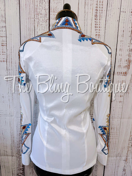 RE-ORDER White, Cornflower Blue, Copper & Tan Day Shirt Set (Choose Your Size)