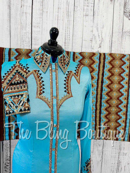 RE-ORDER Turquoise, Copper, Rust, Tan & Black Day Shirt Set (Choose Your Size)