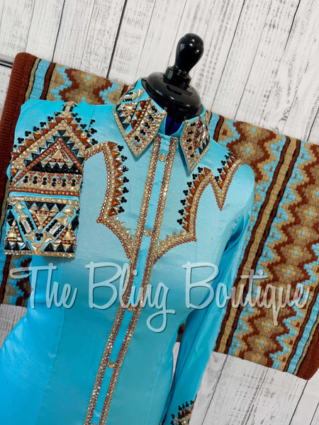 RE-ORDER Turquoise, Copper, Rust, Tan & Black Day Shirt Set (Choose Your Size)