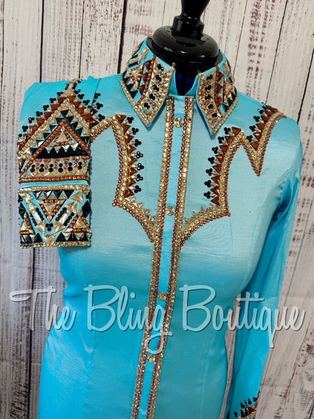 RE-ORDER Turquoise, Copper, Rust, Tan & Black Day Shirt Set (Choose Your Size)