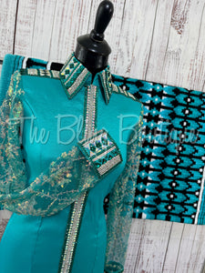Teal & Jade Day Shirt Set With Lace Sleeves (S)