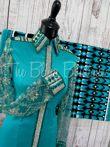 Teal & Jade Day Shirt Set With Lace Sleeves (S)