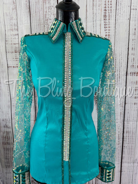 Teal & Jade Day Shirt Set With Lace Sleeves (S)