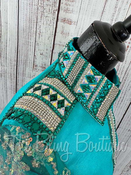 Teal & Jade Day Shirt Set With Lace Sleeves (S)