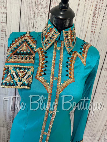 Teal, Copper, Tan & Black Day Shirt Set (Small)