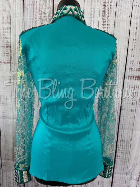 Teal & Jade Day Shirt Set With Lace Sleeves (S)