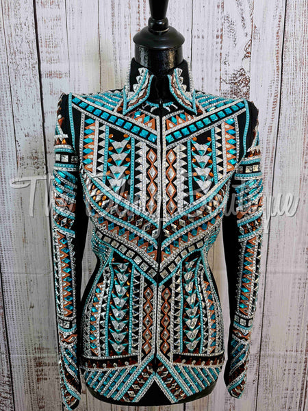 RE-ORDER Black, Turquoise, Copper & Silver Showmanship Jacket (Choose Your Size)