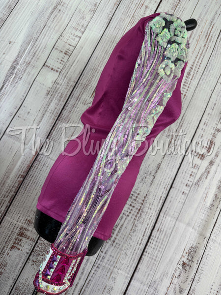 Fuchsia Day Shirt Set With Sequin Lace Sleeves (S)