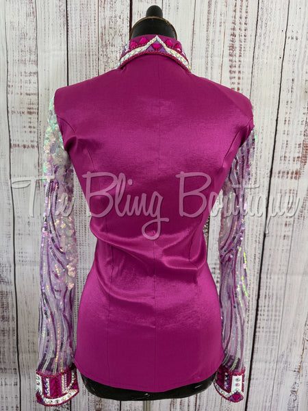 Fuchsia Day Shirt Set With Sequin Lace Sleeves (S)