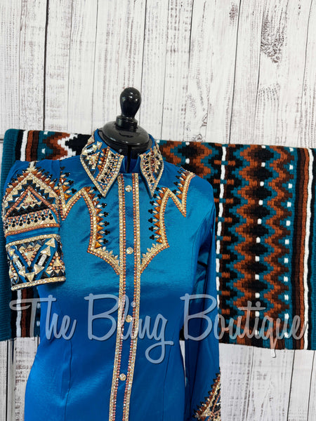 Dark Turquoise, Copper, Tan & Black Day Shirt Set (Large)