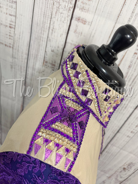 Tan, Purple & Gold Day Shirt Set With Lace Sleeves (L)