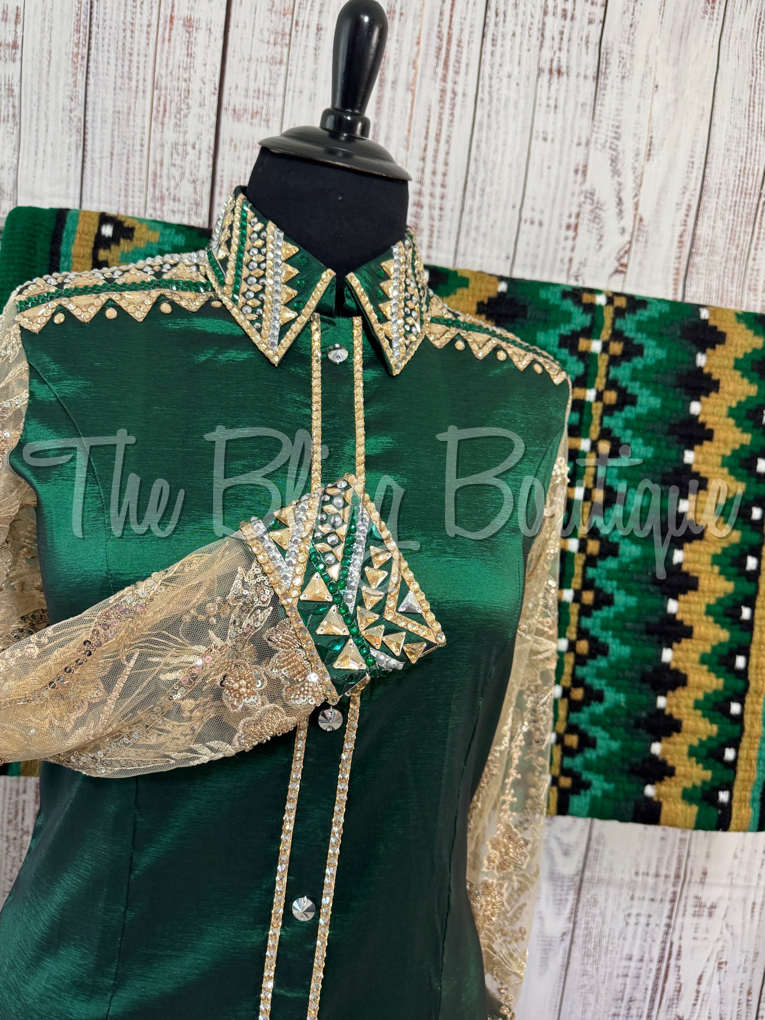Hunter Green & Tan Day Shirt Set With Sheer Sleeves (3XL)