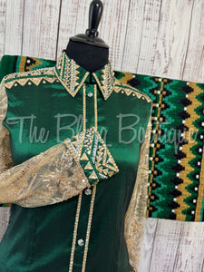 Hunter Green & Tan Day Shirt Set With Sheer Sleeves (3XL)