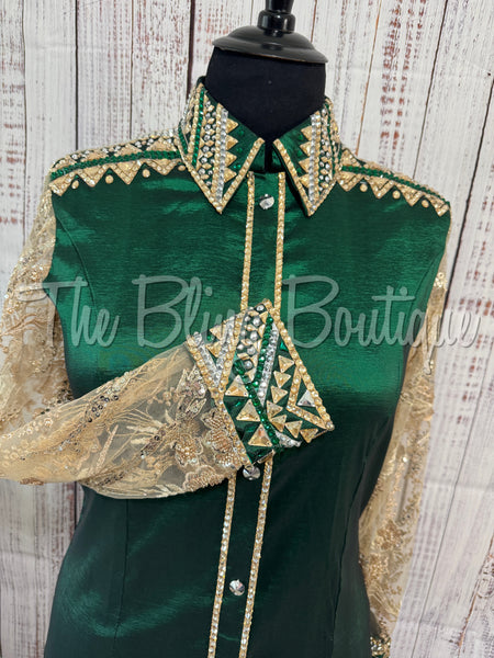 Hunter Green & Tan Day Shirt Set With Sheer Sleeves (3XL)
