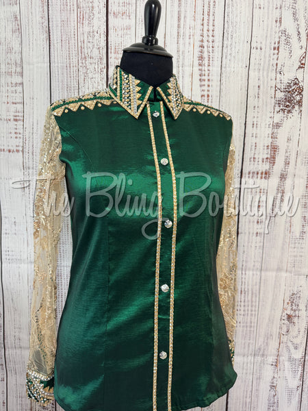 Hunter Green & Tan Day Shirt Set With Sheer Sleeves (3XL)