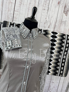 Grey Day Shirt Set With Beaded Lace Sleeves (3XL)