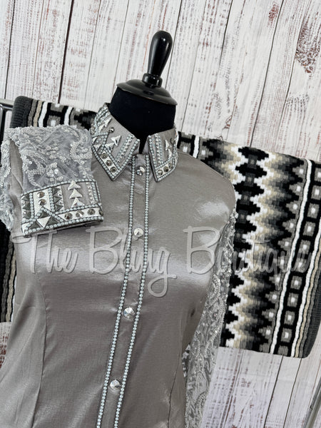 Grey Day Shirt Set With Beaded Lace Sleeves (3XL)
