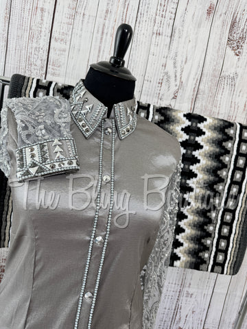 Grey Day Shirt Set With Beaded Lace Sleeves (3XL)