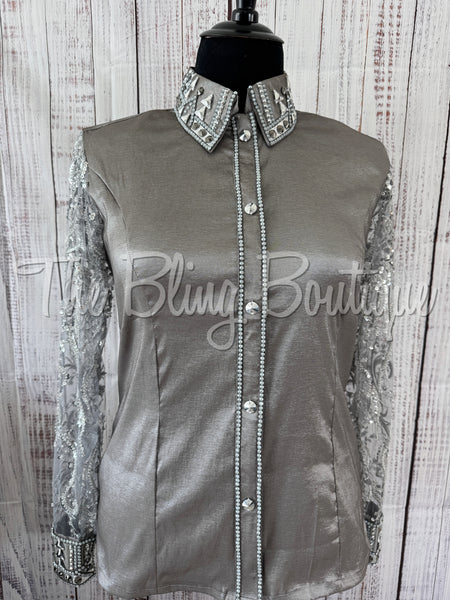 Grey Day Shirt Set With Beaded Lace Sleeves (3XL)