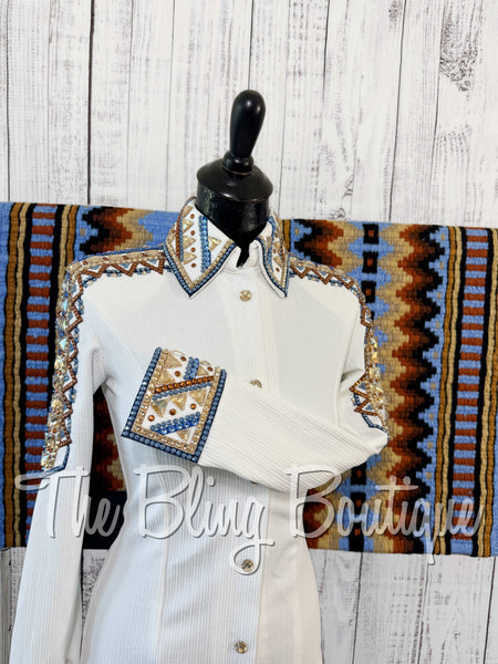 White, Cornflower Blue, Copper & Tan Day Shirt Set (XS/S)