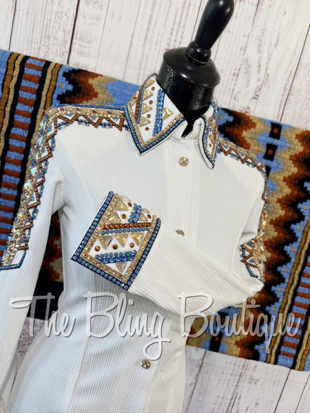 White, Cornflower Blue, Copper & Tan Day Shirt Set (XS/S)