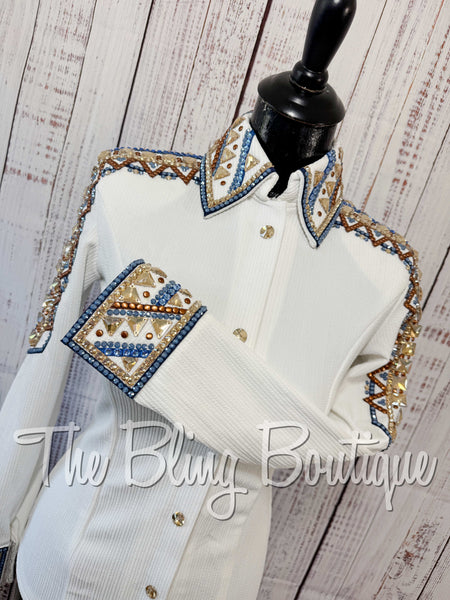 White, Cornflower Blue, Copper & Tan Day Shirt Set (XS/S)