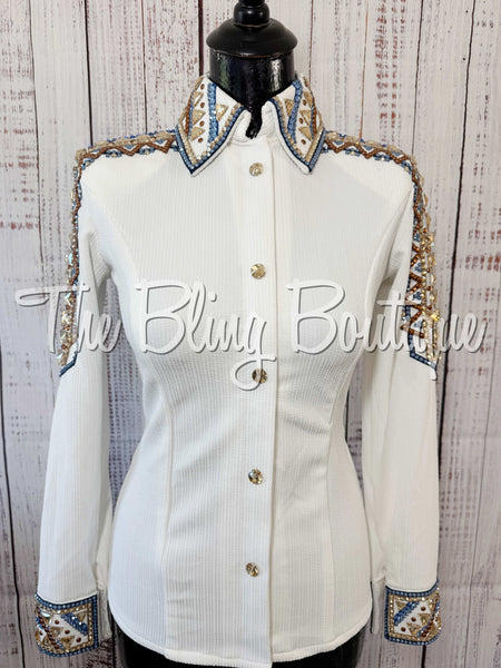 White, Cornflower Blue, Copper & Tan Day Shirt Set (XS/S)
