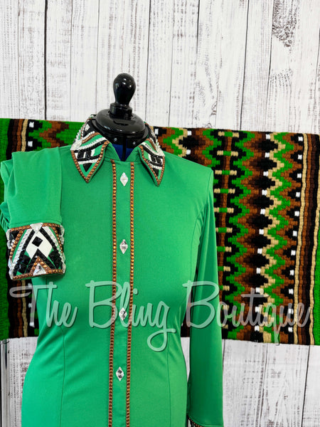 Kiwi Green, Copper, Black & White Day Shirt Set (Medium)