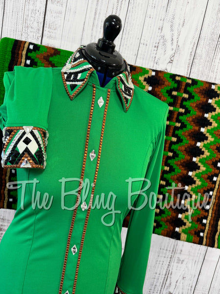 Kiwi Green, Copper, Black & White Day Shirt Set (Medium)