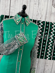Kelly Green Day Shirt Set With Beaded Lace Sleeves (M)