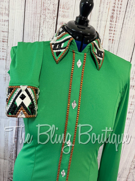 Kiwi Green, Copper, Black & White Day Shirt Set (Medium)