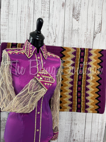 Berry & Tan Day Shirt Set With Lace Sleeves (S)