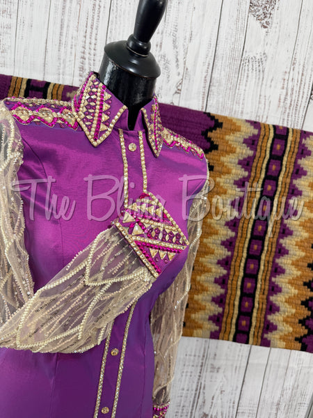 Berry & Tan Day Shirt Set With Lace Sleeves (S)