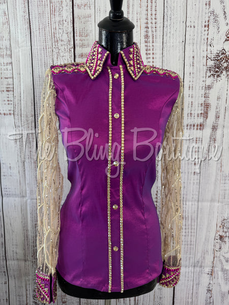 Berry & Tan Day Shirt Set With Lace Sleeves (S)