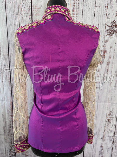 Berry & Tan Day Shirt Set With Lace Sleeves (S)