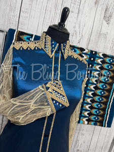 Ocean Blue & Tan Day Shirt Set With Lace Sleeves (2XL)