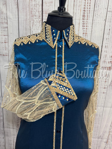 Ocean Blue & Tan Day Shirt Set With Lace Sleeves (2XL)