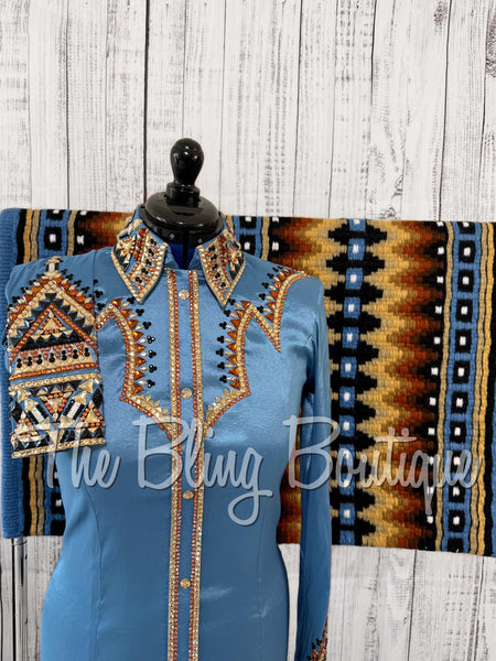 RE-ORDER Cornflower Blue, Copper, Tan & Black Day Shirt Set (Choose Your Size)