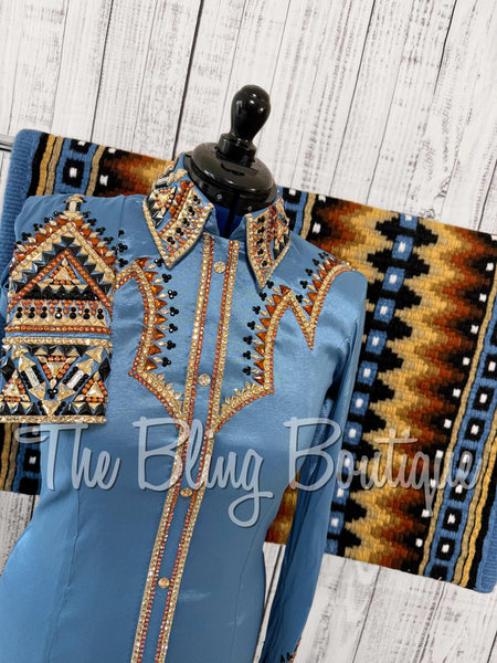 RE-ORDER Cornflower Blue, Copper, Tan & Black Day Shirt Set (Choose Your Size)