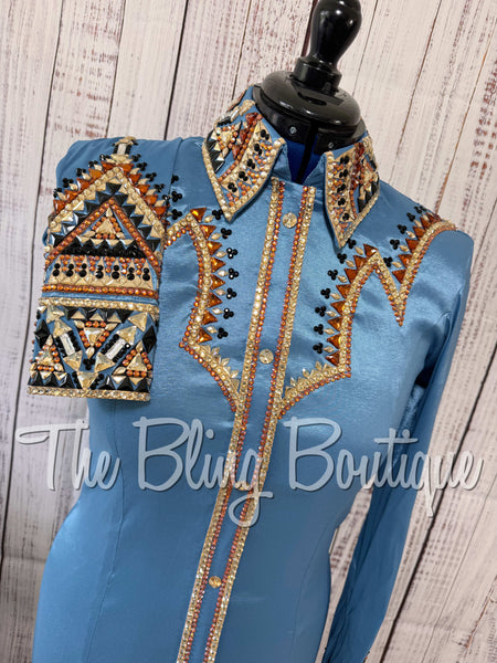RE-ORDER Cornflower Blue, Copper, Tan & Black Day Shirt Set (Choose Your Size)