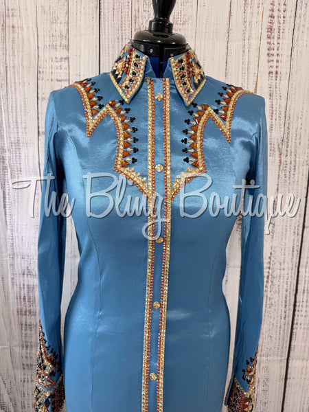 RE-ORDER Cornflower Blue, Copper, Tan & Black Day Shirt Set (Choose Your Size)