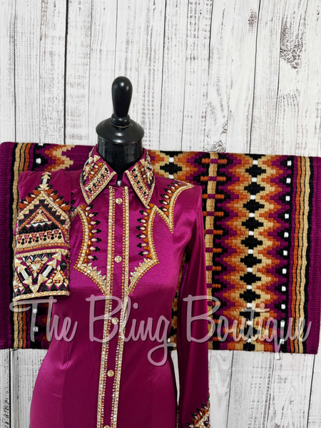 Raspberry, Copper, Tan & Black Day Shirt Set (Small)