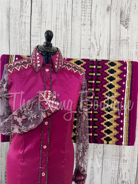 Raspberry & Plum Day Shirt Set With Lace Sleeves (L)