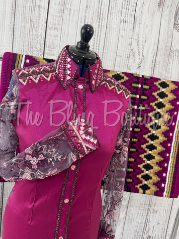 Raspberry & Plum Day Shirt Set With Lace Sleeves (L)
