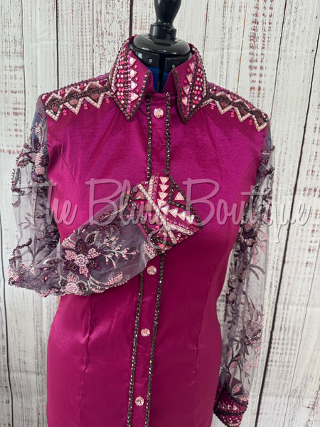 Raspberry & Plum Day Shirt Set With Lace Sleeves (L)