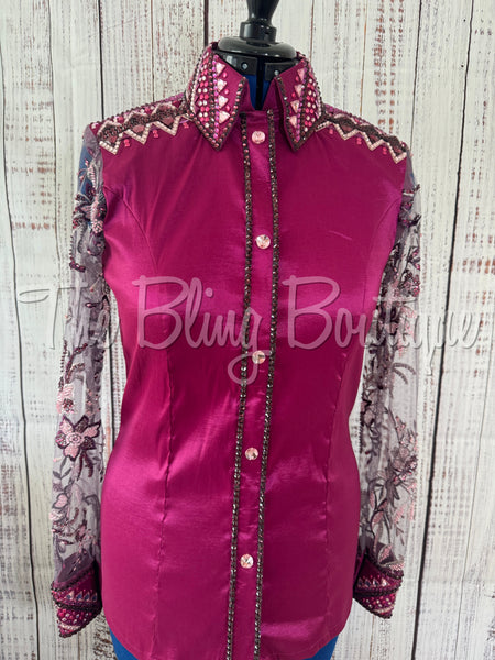 Raspberry & Plum Day Shirt Set With Lace Sleeves (L)