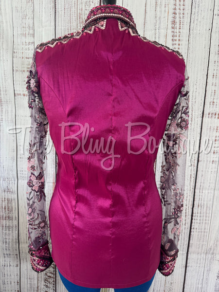 Raspberry & Plum Day Shirt Set With Lace Sleeves (L)